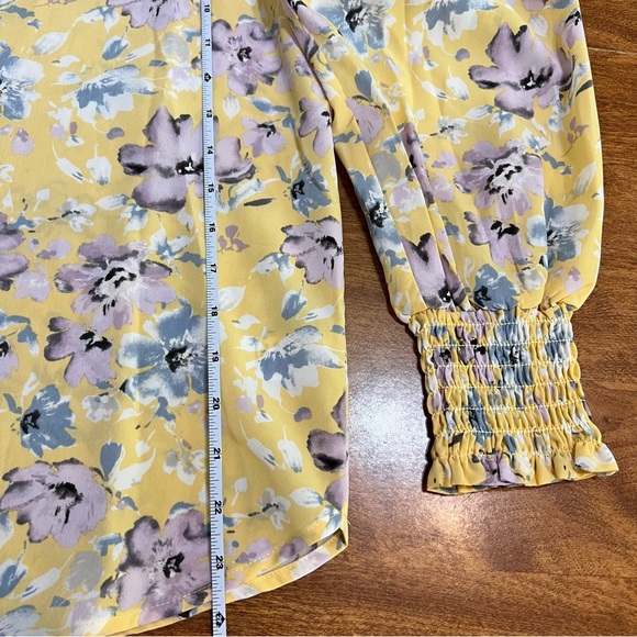 PLEIONE NWOT Yellow Multi Color Floral Print long elastic Sleeve Top size XS - Picture 9 of 11